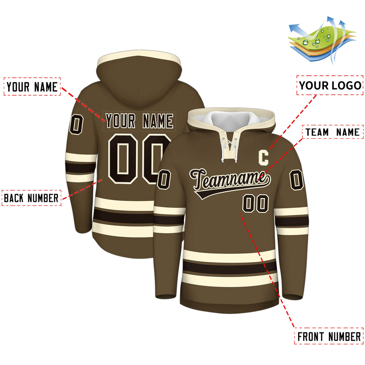 Custom Hockey Hoodie Jersey Light Brown Cream Classic Style Add Name,Number & Logo