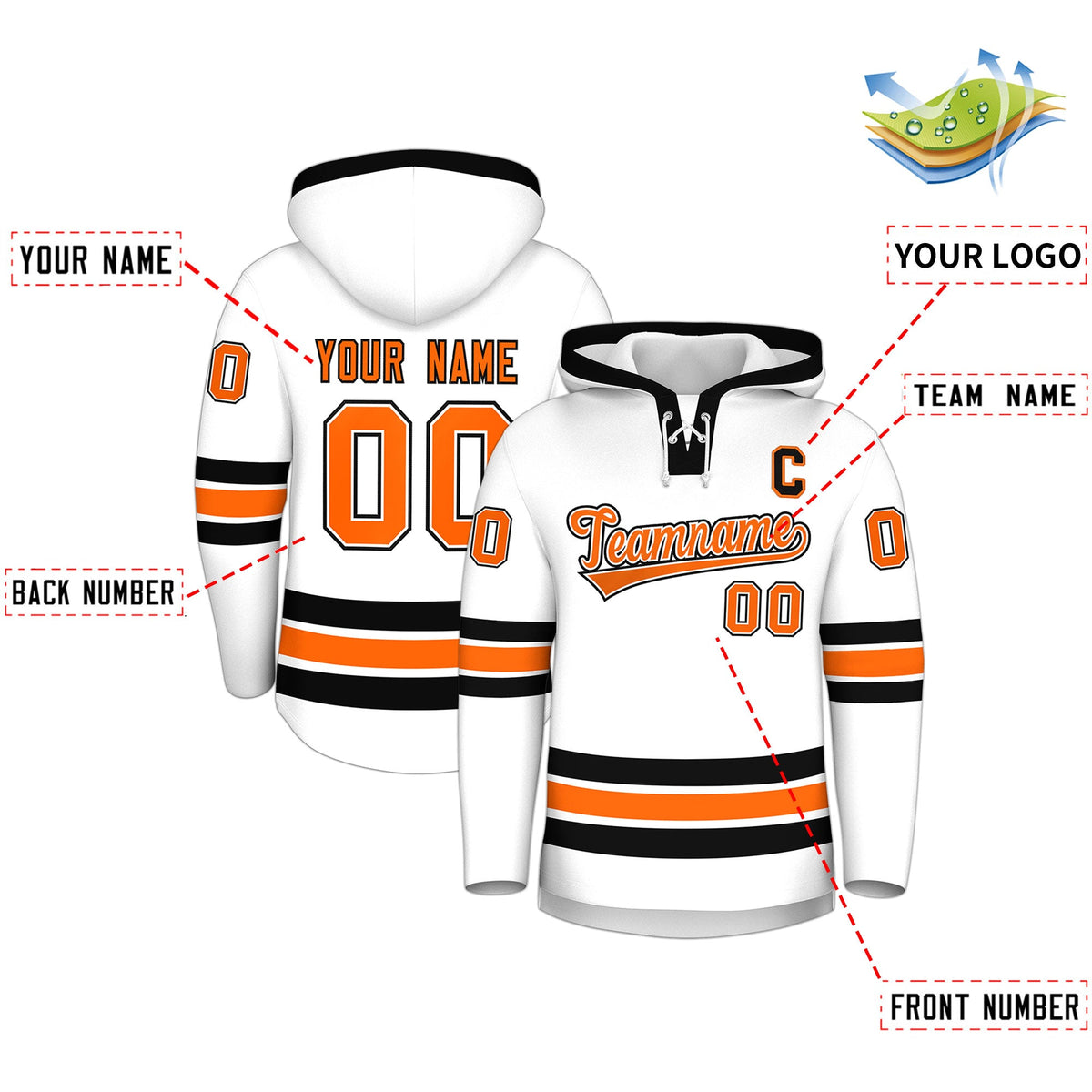 Custom Hockey Hoodie Jersey White Black Classic Style for Men&Youth