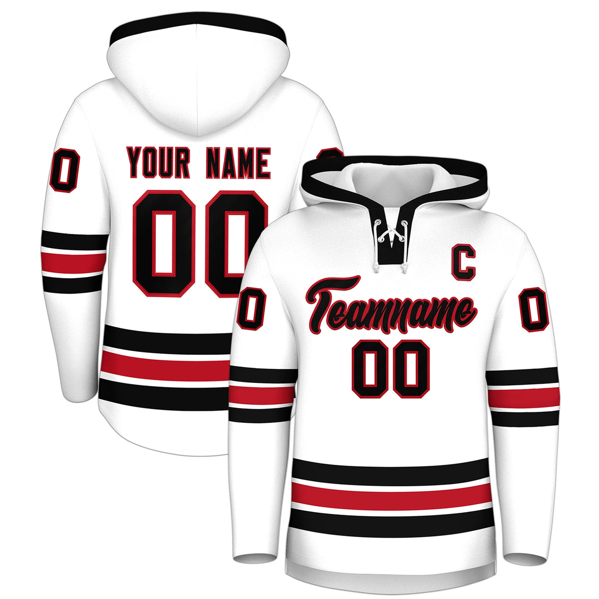 Custom Hockey Hoodie Jersey White Black Classic Style Add Name,Number & Logo