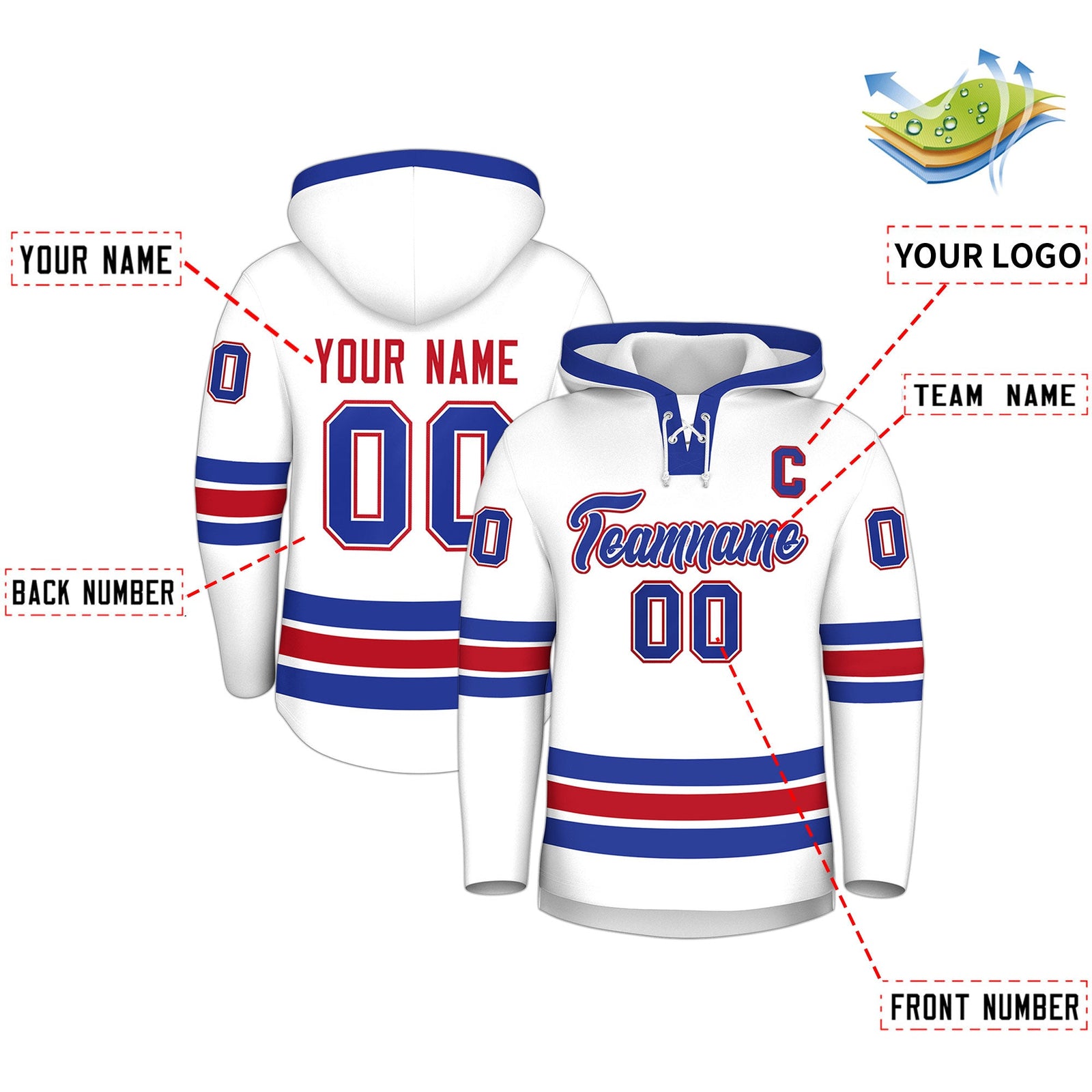 Custom Hockey Hoodie Jersey White Royal Blue Classic Style for Men&Youth
