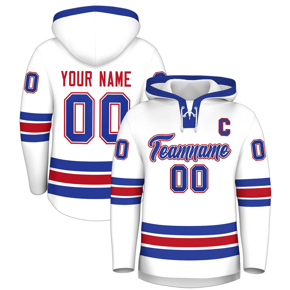 Custom Hockey Hoodie Jersey White Royal Blue Classic Style for Men&Youth