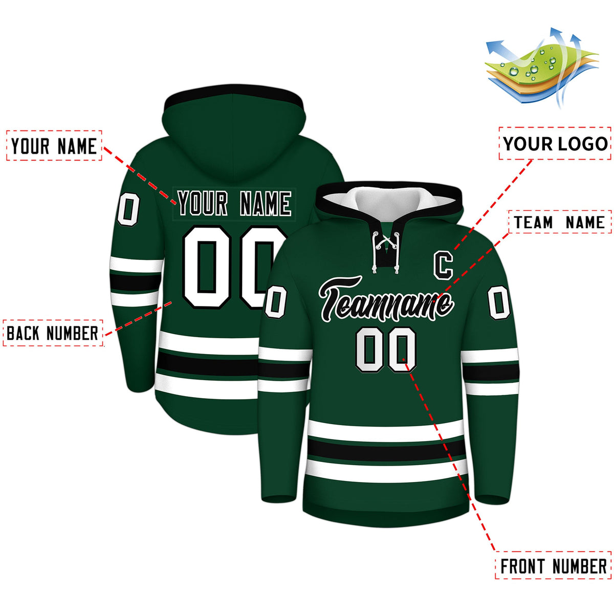 Custom Hockey Hoodie Jersey Dark Green Black Classic Style for Men&Youth