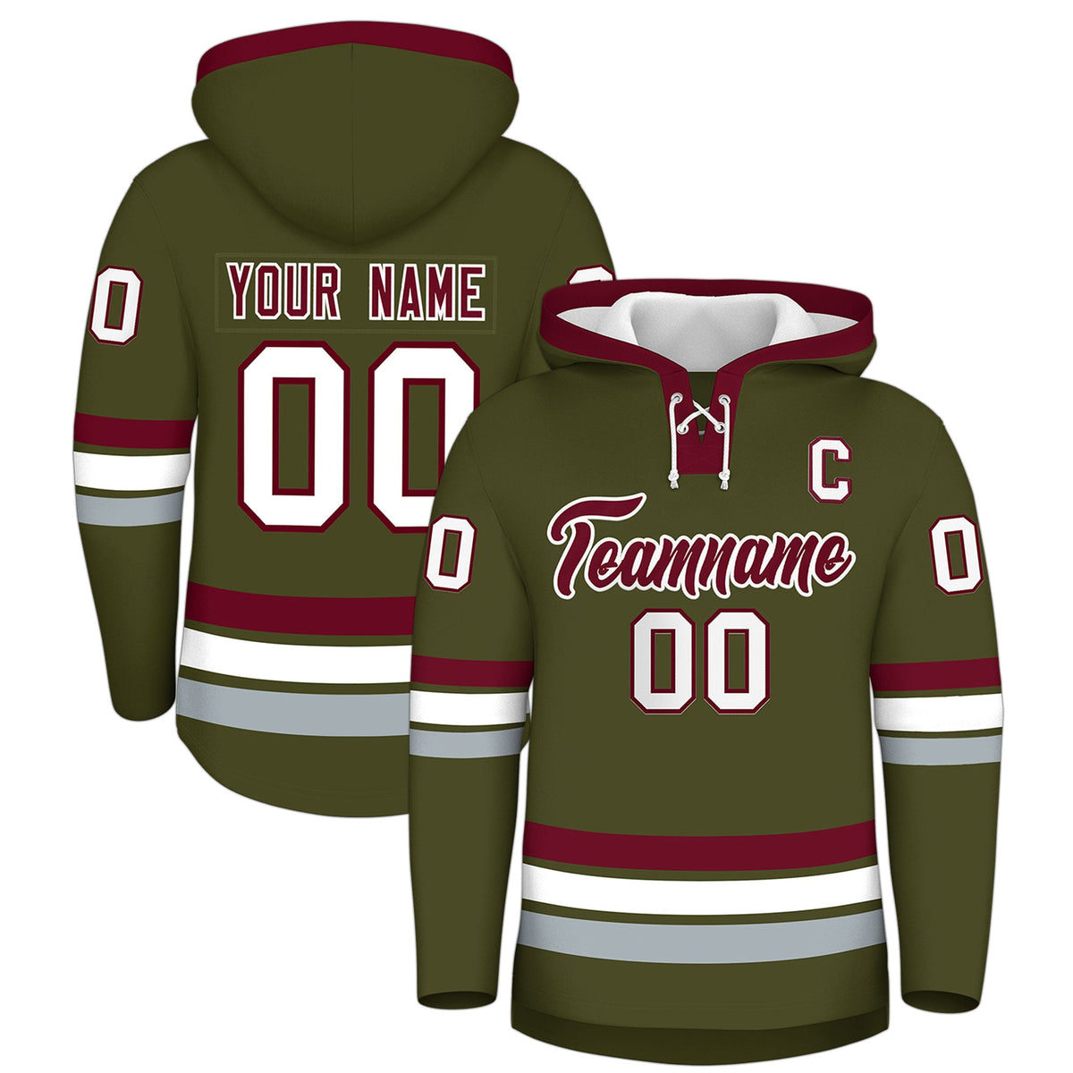 Custom Hockey Hoodie Jersey Olive Crimson Classic Style Add Name,Number & Logo