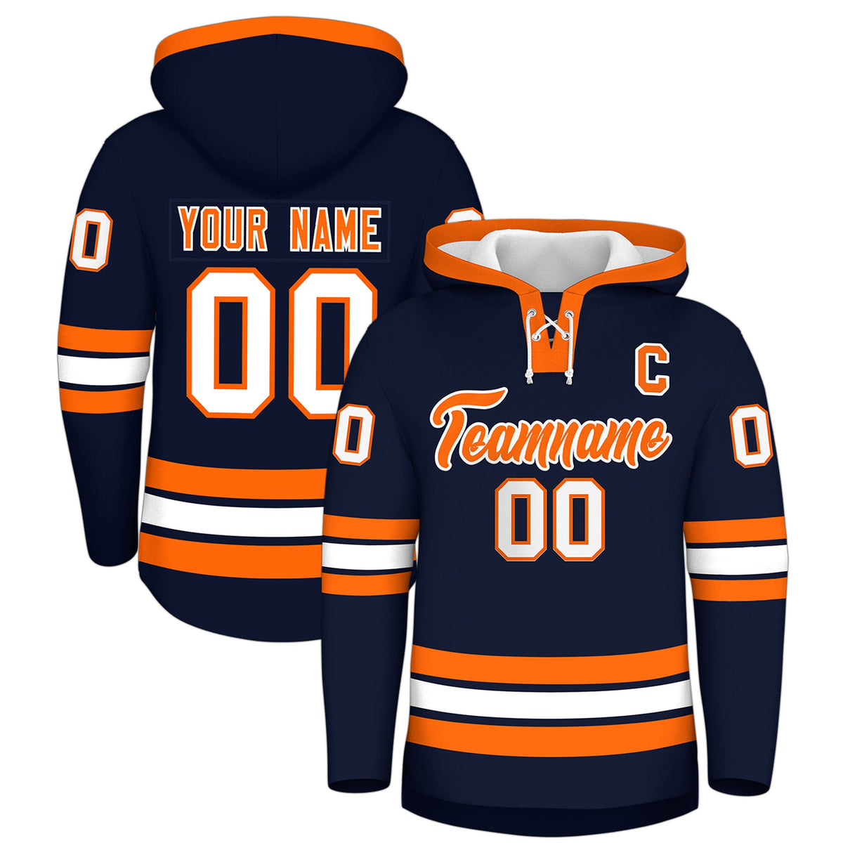 Custom Hockey Hoodie Jersey Navy Orange Classic Style for Men&Youth