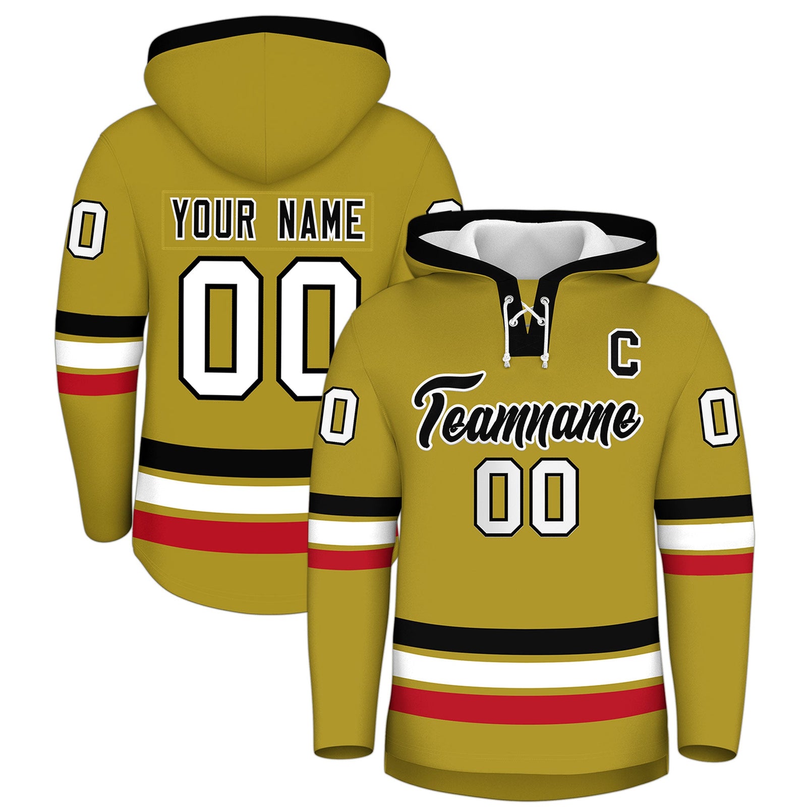 Custom Hockey Hoodie Jersey Old Gold Black Classic Style for Men&Youth