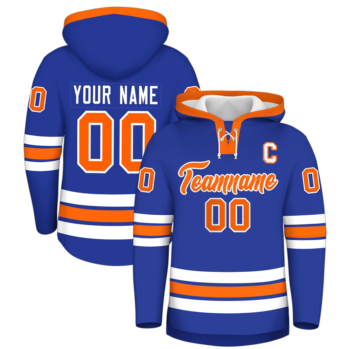 Custom Hockey Hoodie Jersey Royal Blue Orange Classic Style for Men&Youth