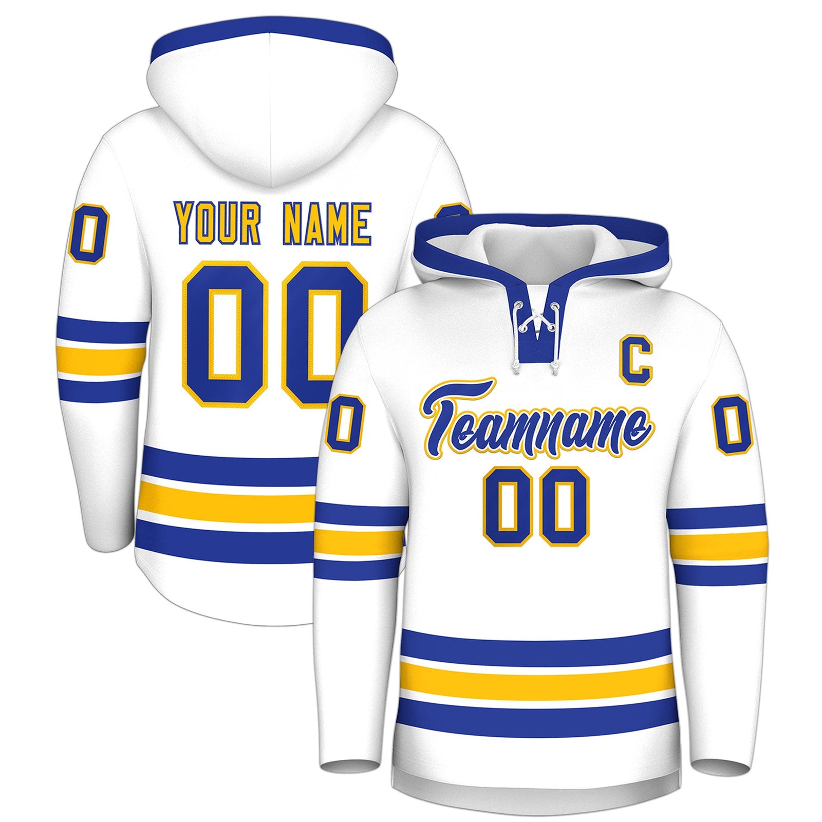 Custom Hockey Hoodie Jersey White Royal Blue Classic Style Add Name,Number & Logo
