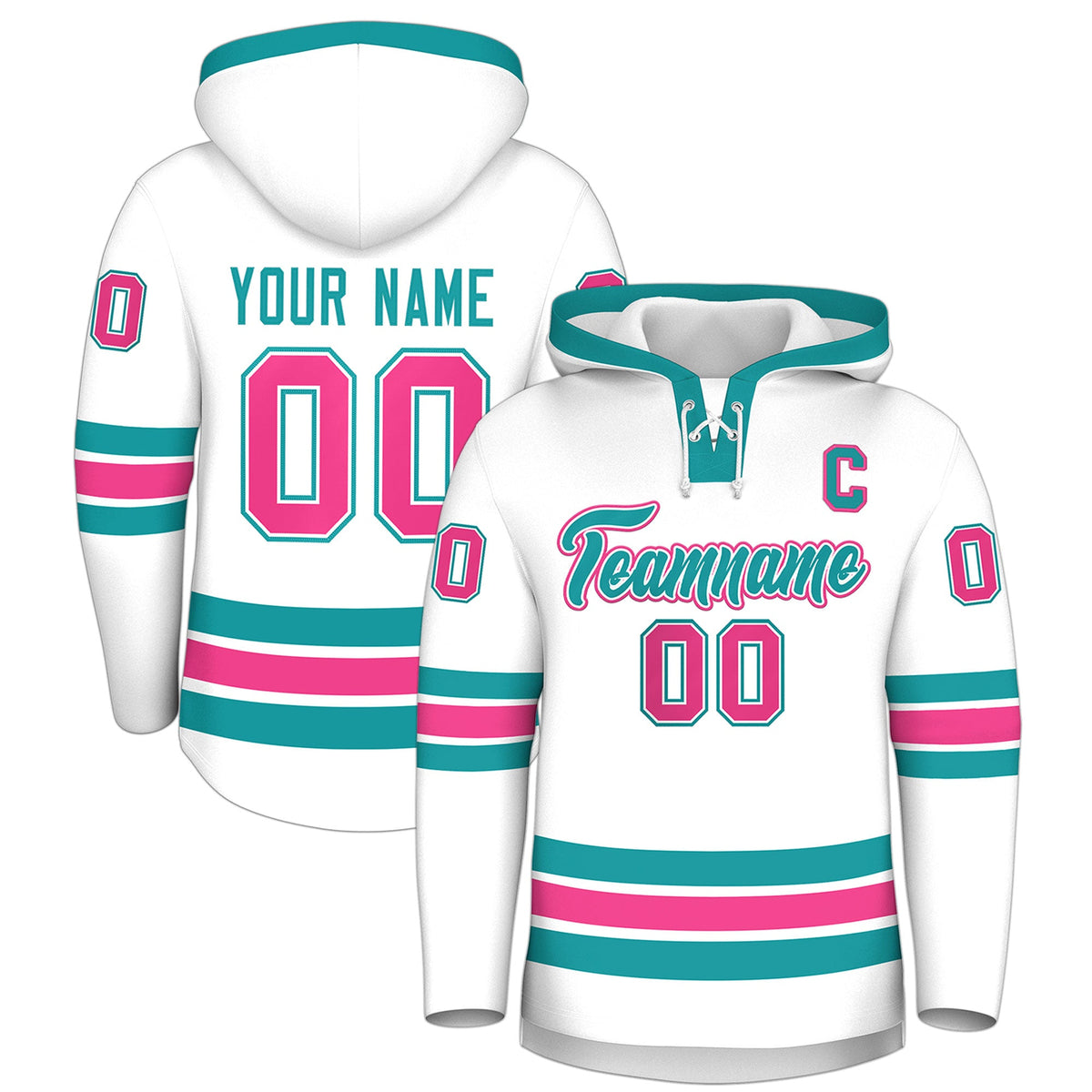 Custom Hockey Hoodie Jersey White Aqua Classic Style for Men&Youth