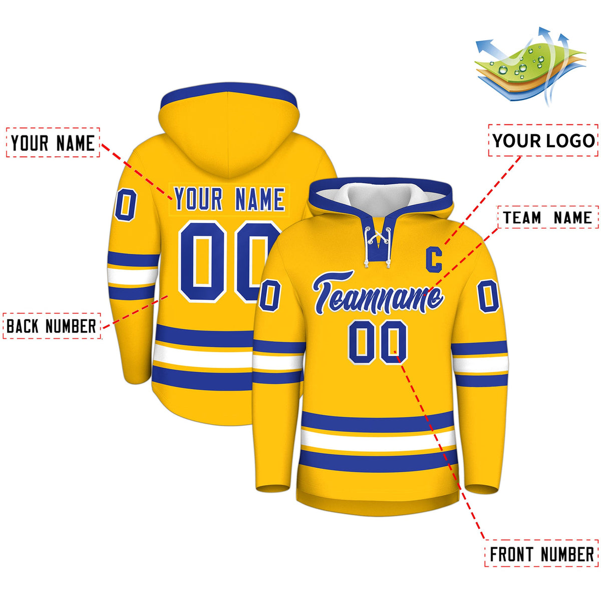 Custom Hockey Hoodie Jersey Gold Royal Blue Classic Style for Men&Youth