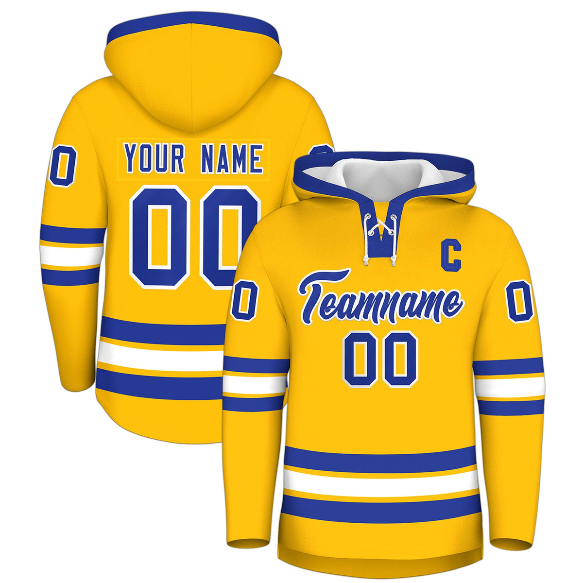 Custom Hockey Hoodie Jersey Gold Royal Blue Classic Style for Men&Youth