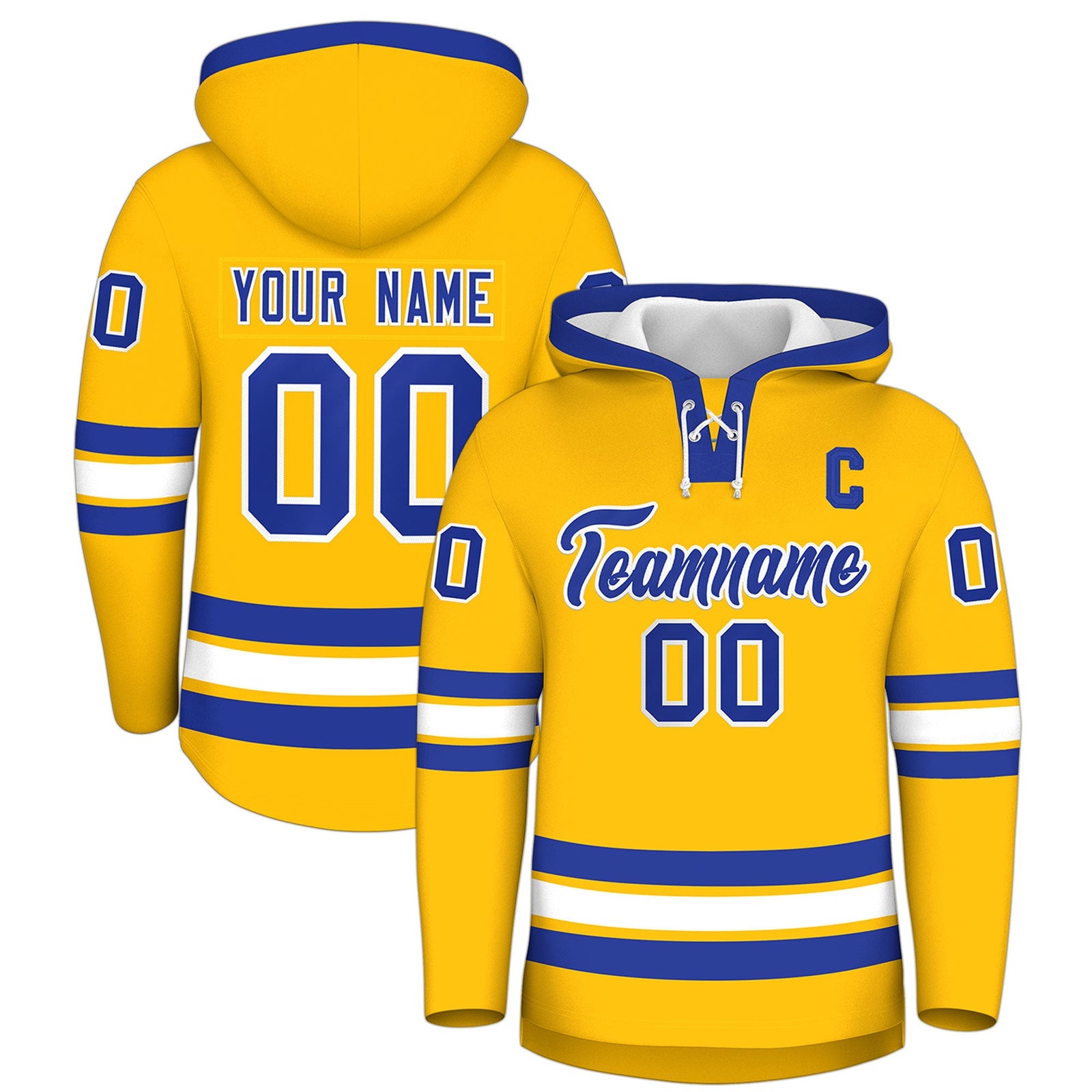 Custom Hockey Hoodie Jersey Gold Royal Blue Classic Style for Men&Youth