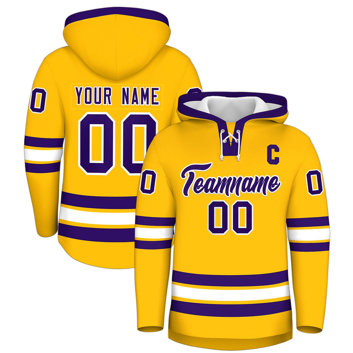 Custom Hockey Hoodie Jersey Gold Purple Classic Style Add Name,Number & Logo