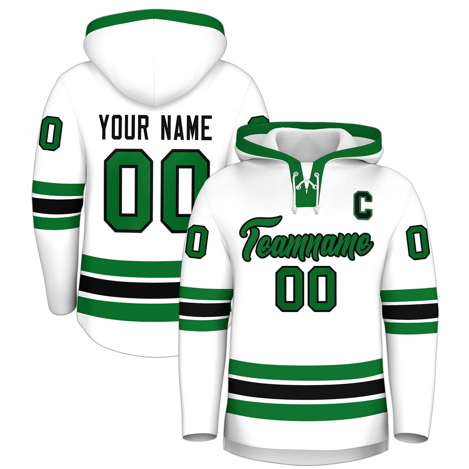 Custom Hockey Hoodie Jersey White Kelly Green Classic Style Add Name,Number & Logo