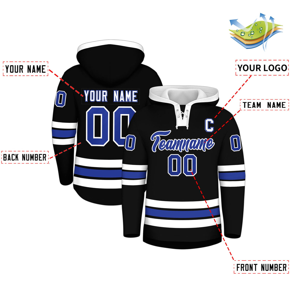 Custom Hockey Hoodie Jersey Black White Classic Style for Men&Youth