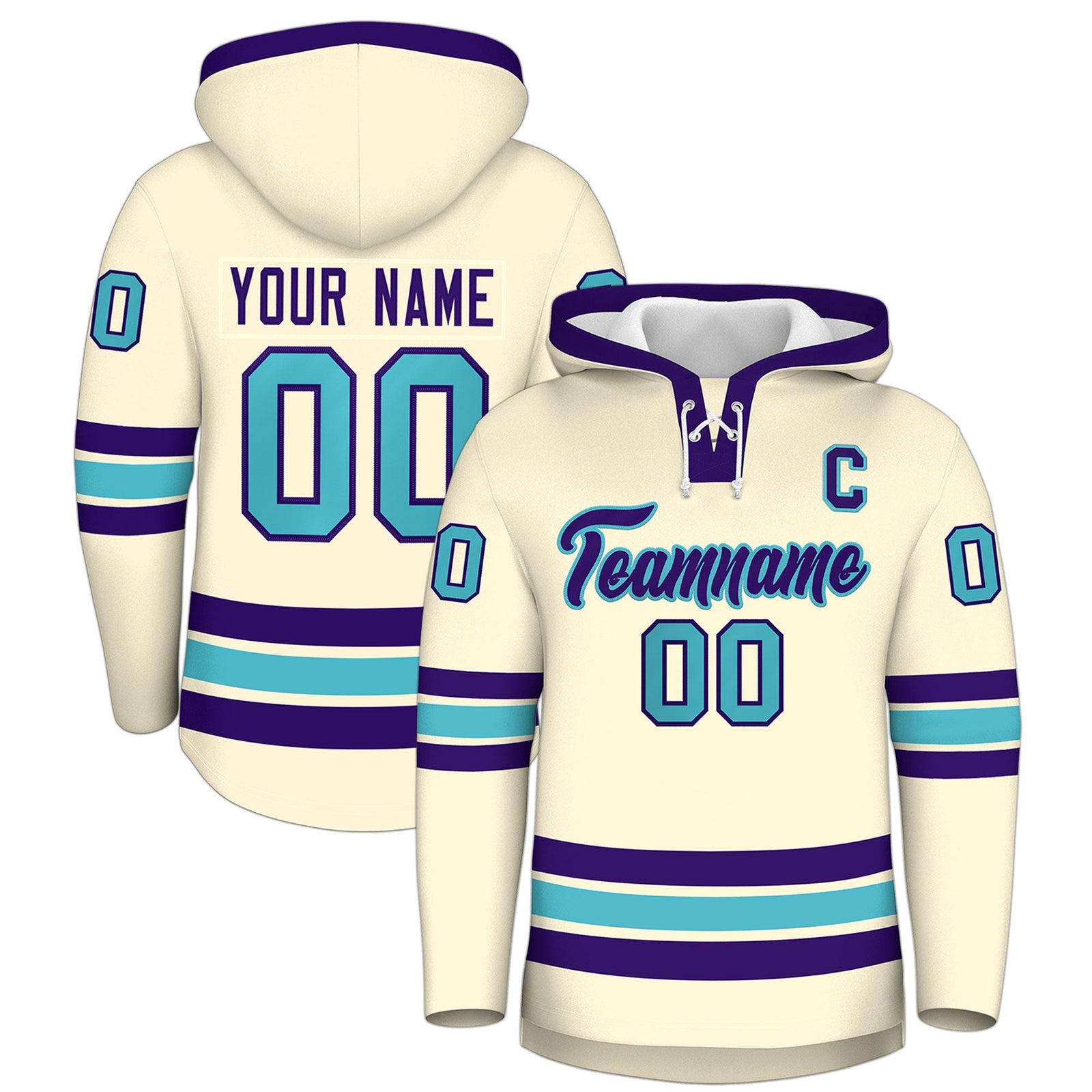 Custom Hockey Hoodie Jersey Cream Purple Classic Style for Men&Youth