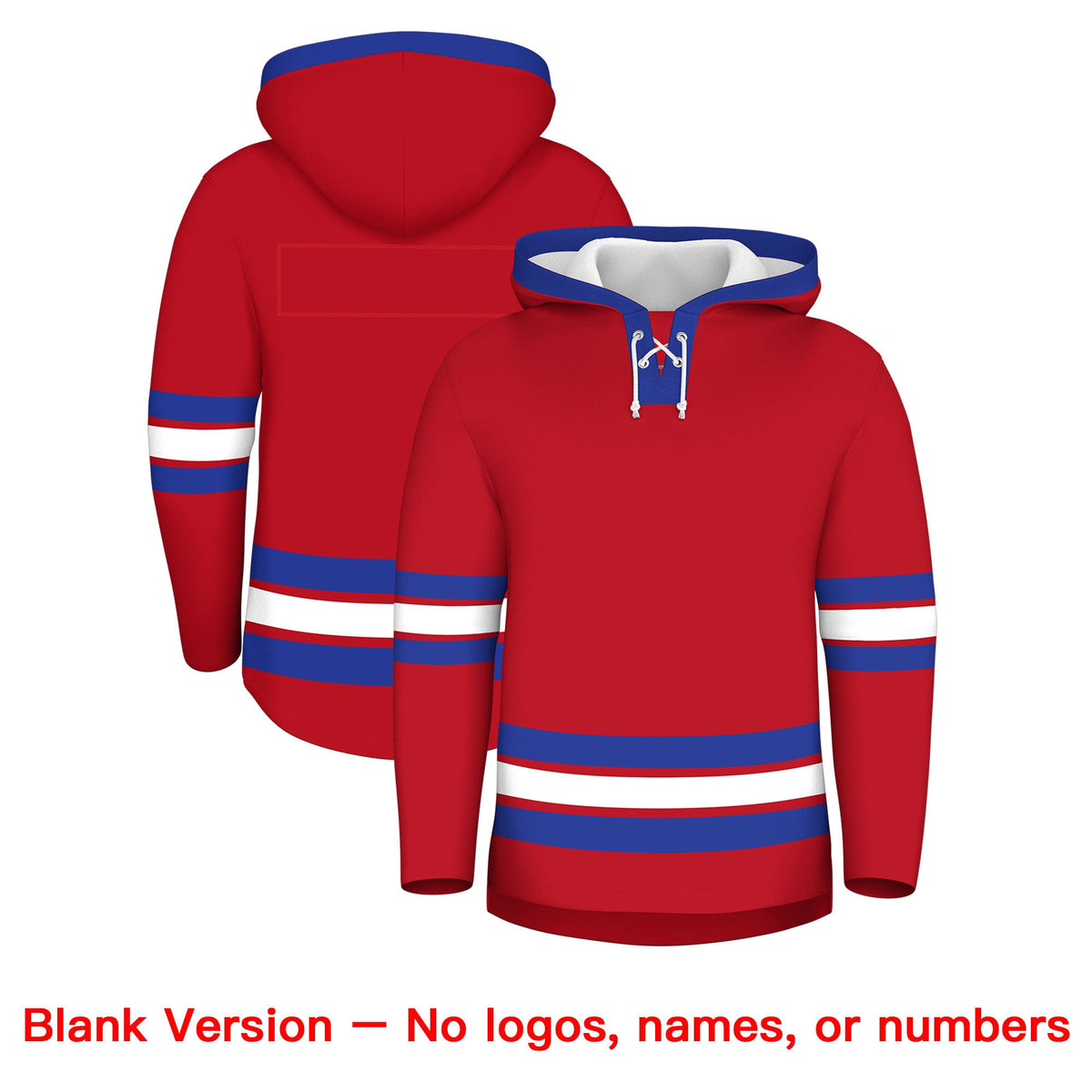 Custom Hockey Hoodie Jersey Red Royal Blue Classic Style Add Name,Number & Logo