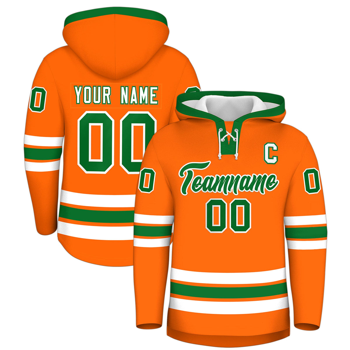 Custom Hockey Hoodie Jersey Orange Kelly Green Classic Style Add Name,Number & Logo