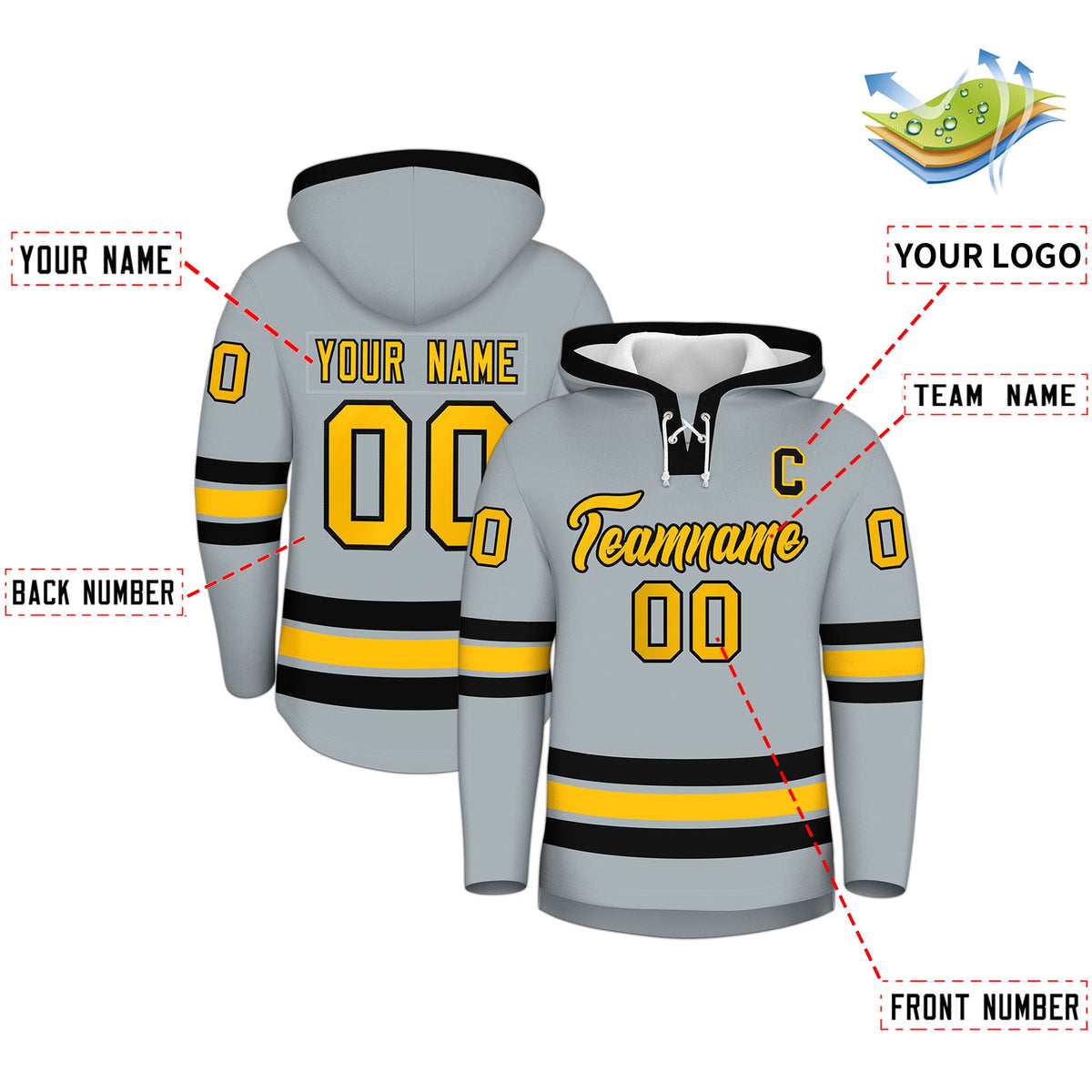 Custom Hockey Hoodie Jersey Silver Black Classic Style for Men&Youth