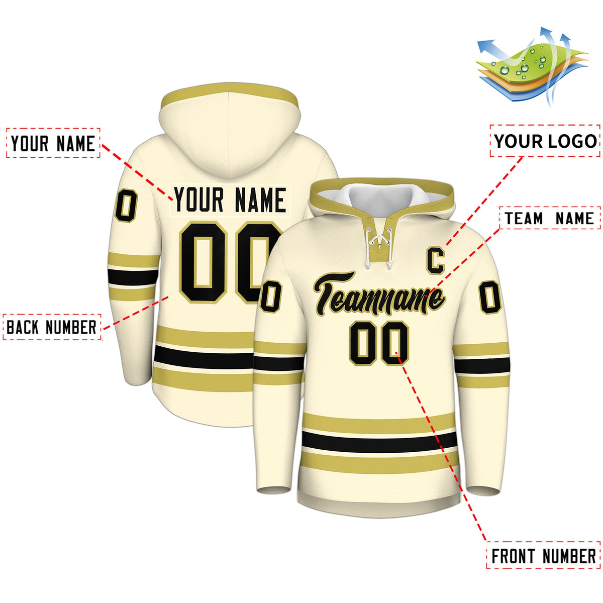 Custom Hockey Hoodie Jersey Cream Old Gold Classic Style for Men&Youth