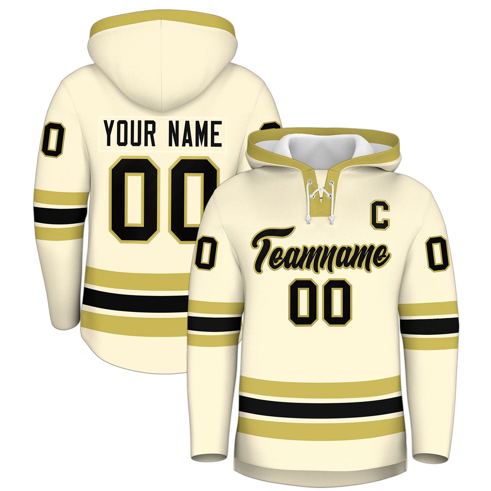 Custom Hockey Hoodie Jersey Cream Old Gold Classic Style for Men&Youth