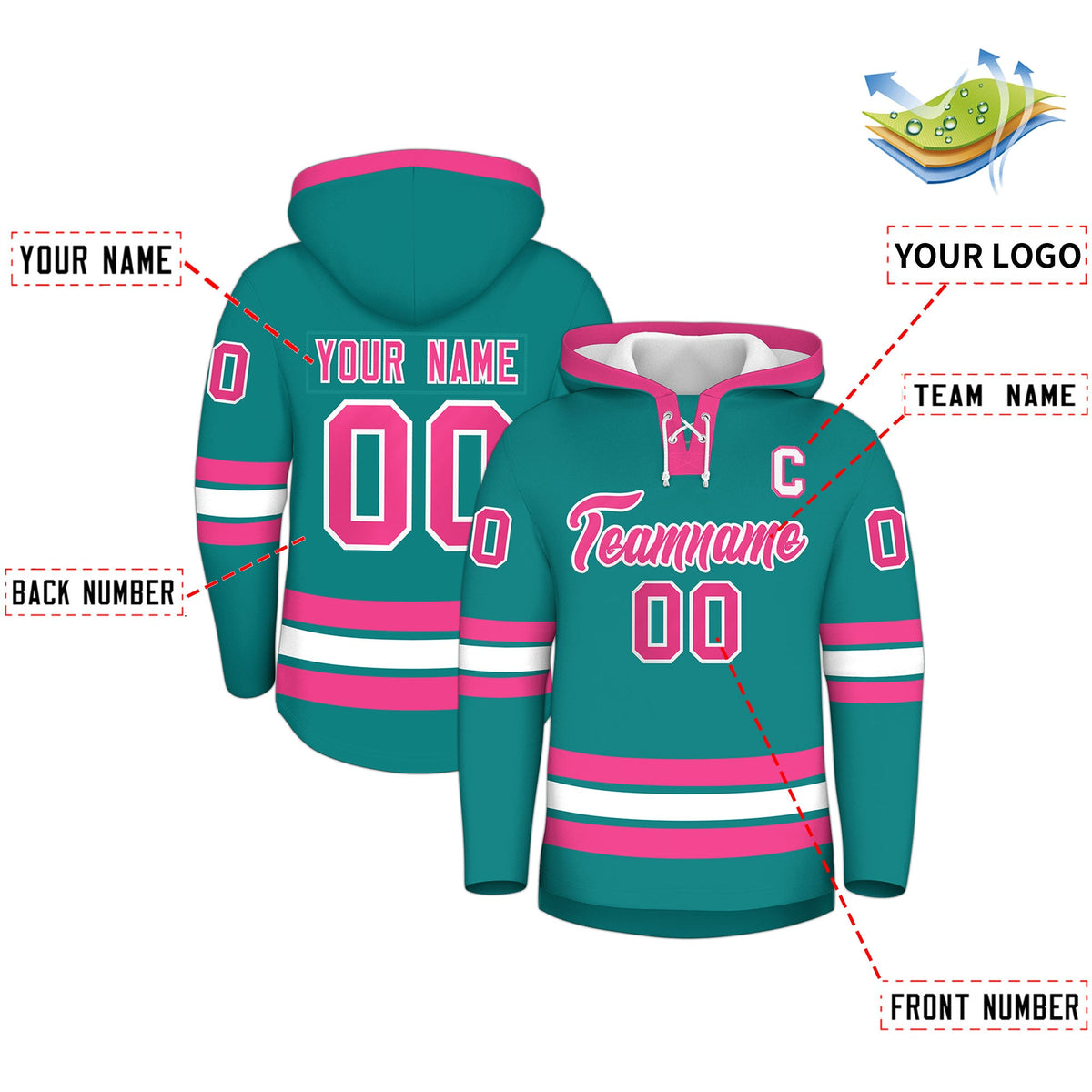 Custom Hockey Hoodie Jersey Teal Pink Classic Style for Men&Youth