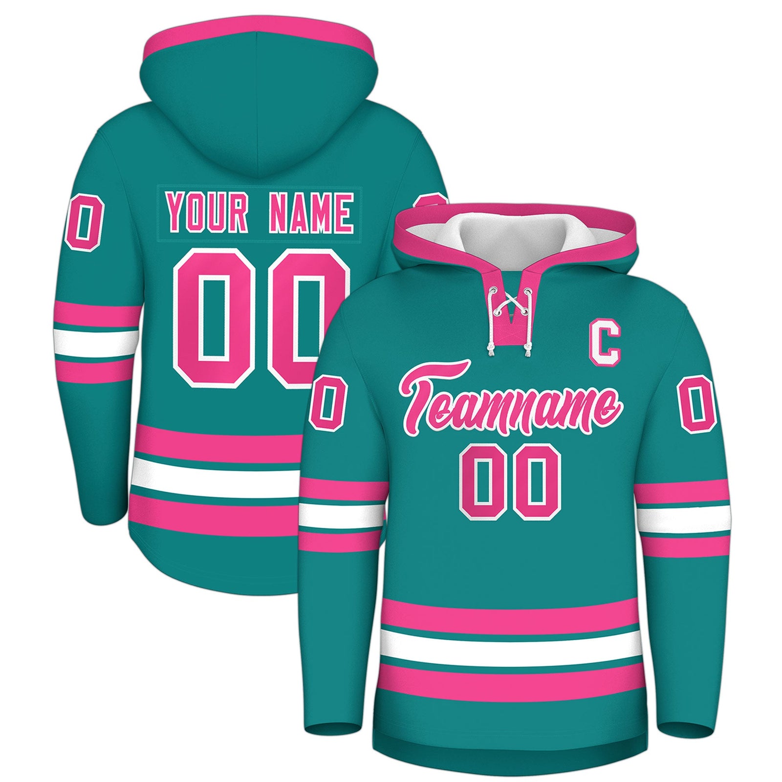 Custom Hockey Hoodie Jersey Teal Pink Classic Style for Men&Youth