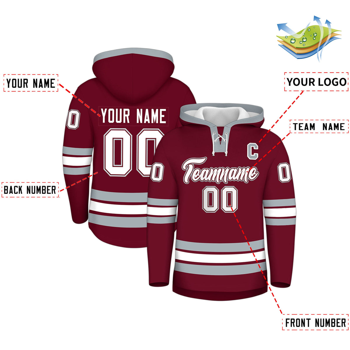 Custom Hockey Hoodie Jersey Crimson Silver Classic Style for Men&Youth
