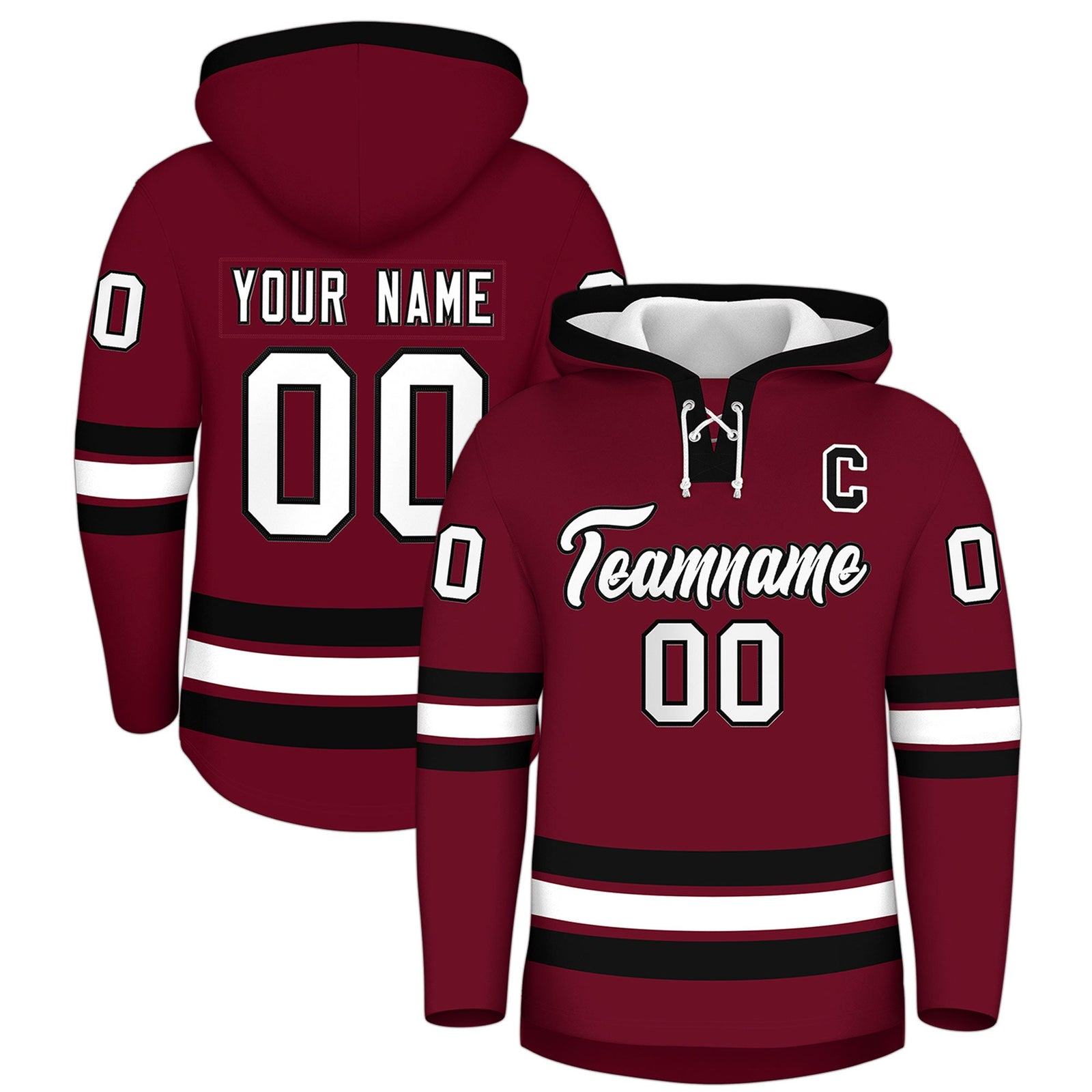 Custom Hockey Hoodie Jersey Crimson Black Classic Style Add Name,Number & Logo