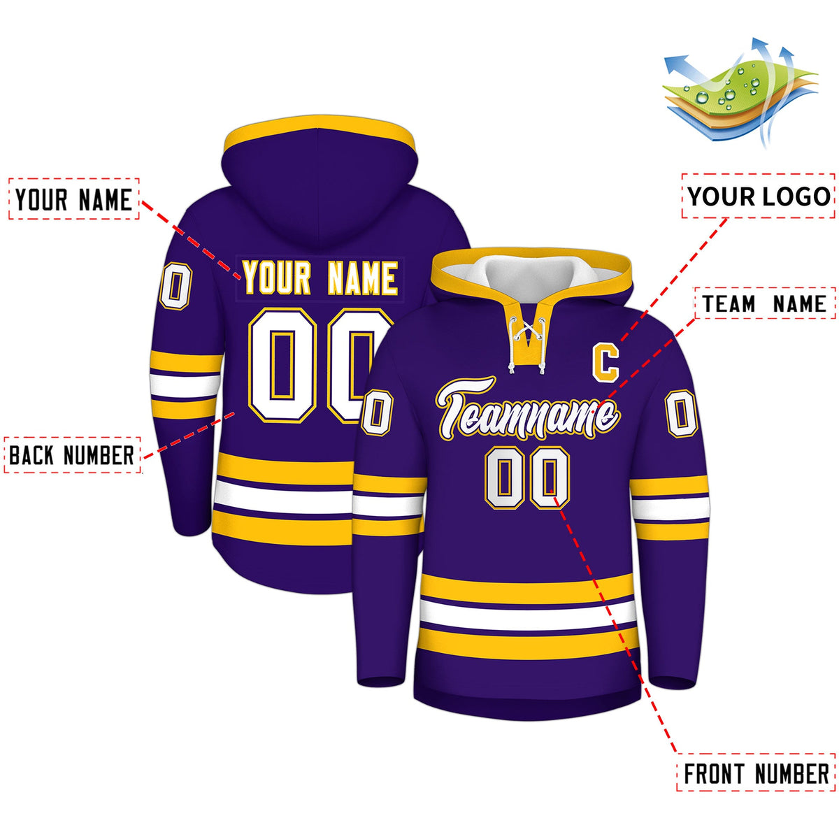 Custom Hockey Hoodie Jersey Purple Gold Classic Style for Men&Youth