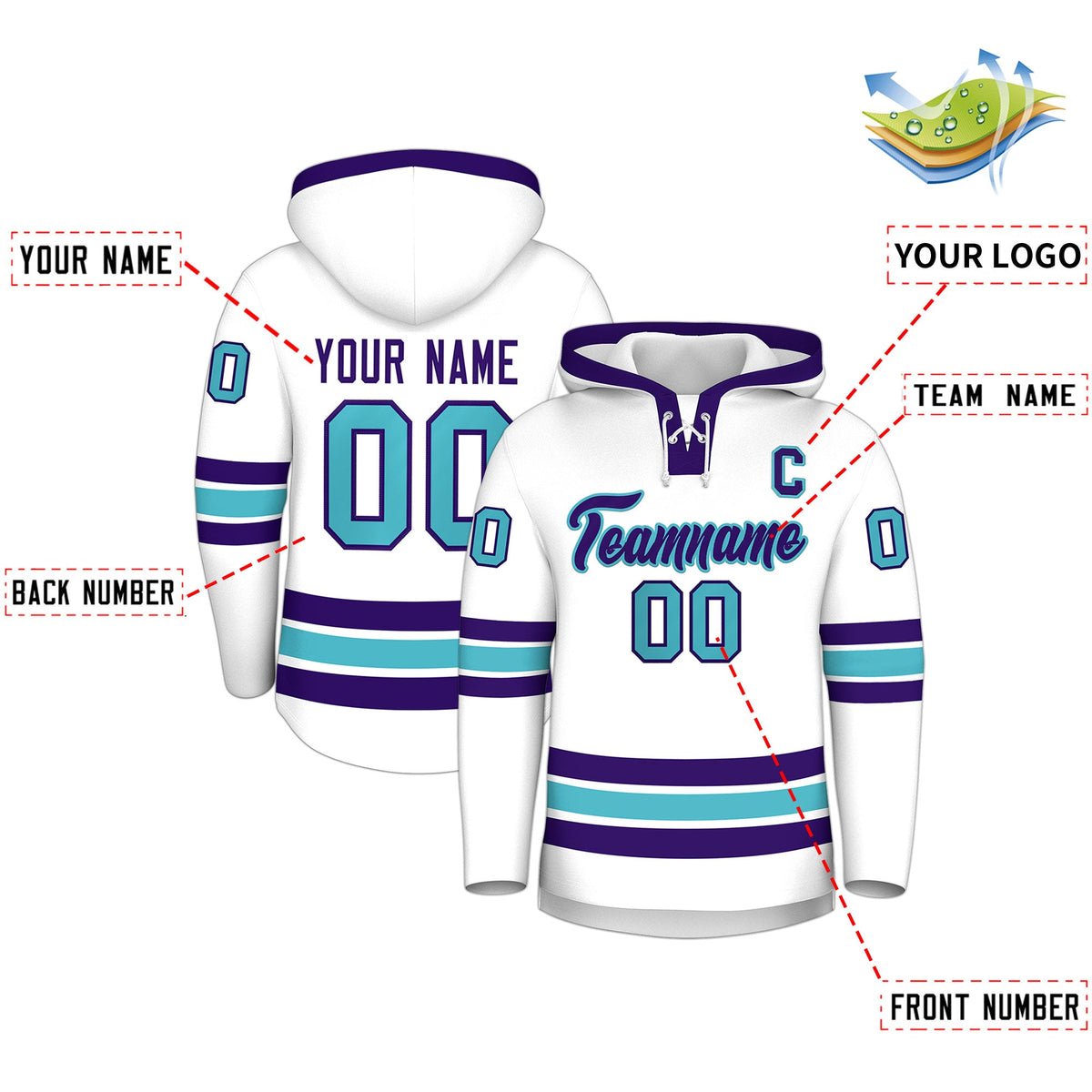 Custom Hockey Hoodie Jersey White Purple Classic Style for Men&Youth