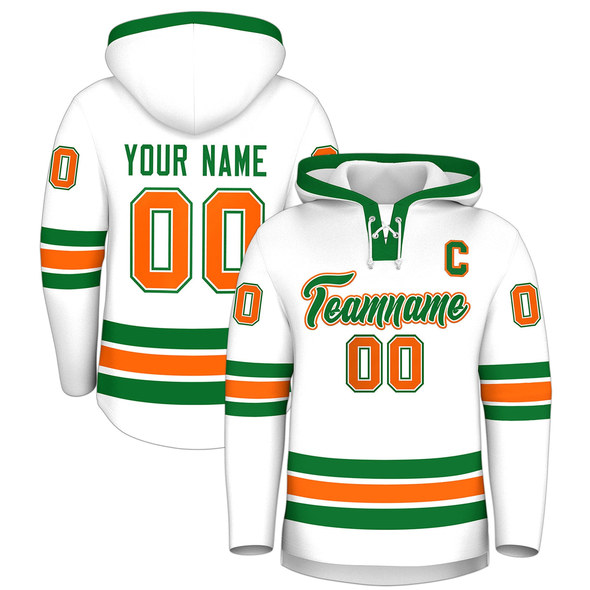 Custom Hockey Hoodie Jersey White Kelly Green Classic Style for Men&Youth