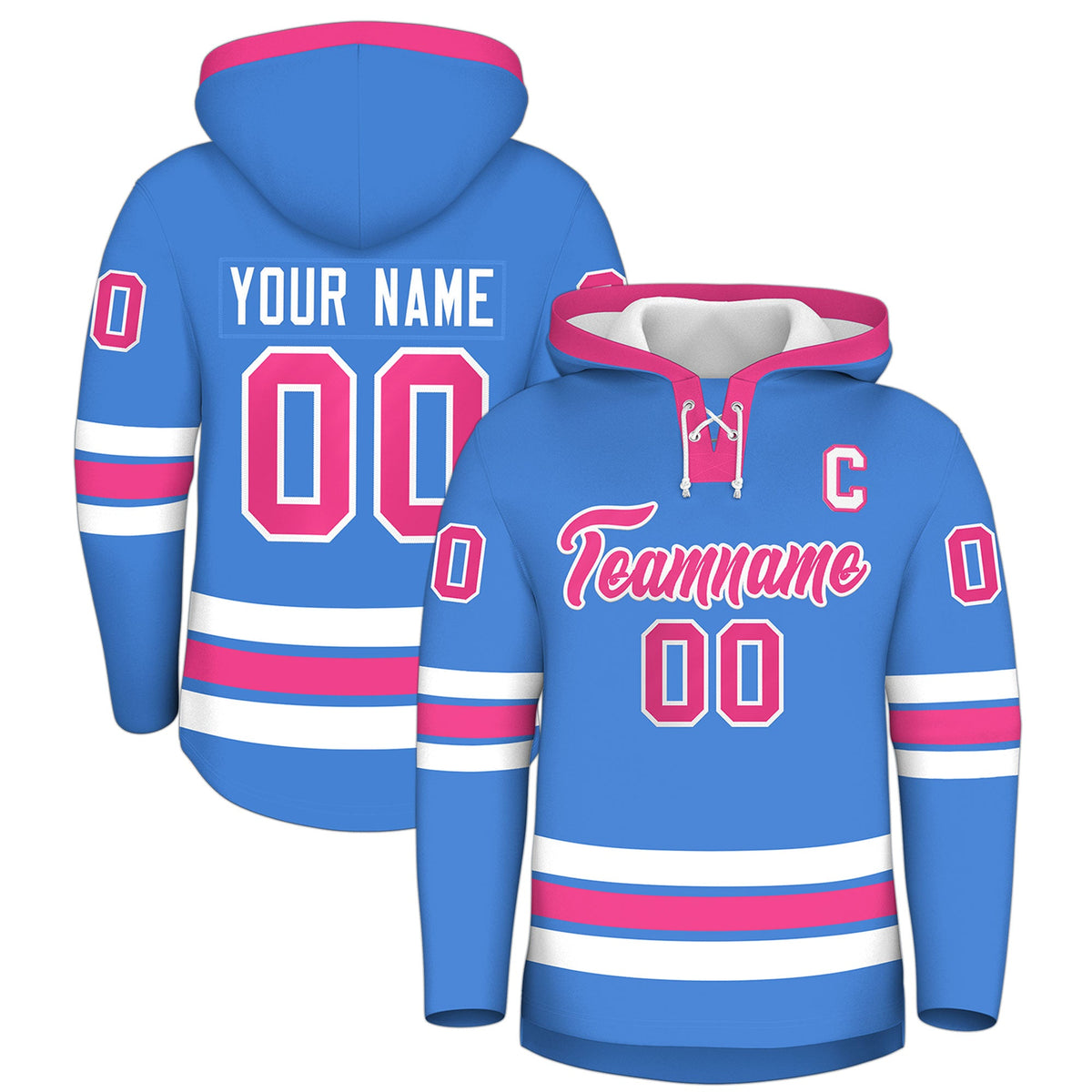 Custom Hockey Hoodie Jersey Powder Blue Pink Classic Style for Men&Youth