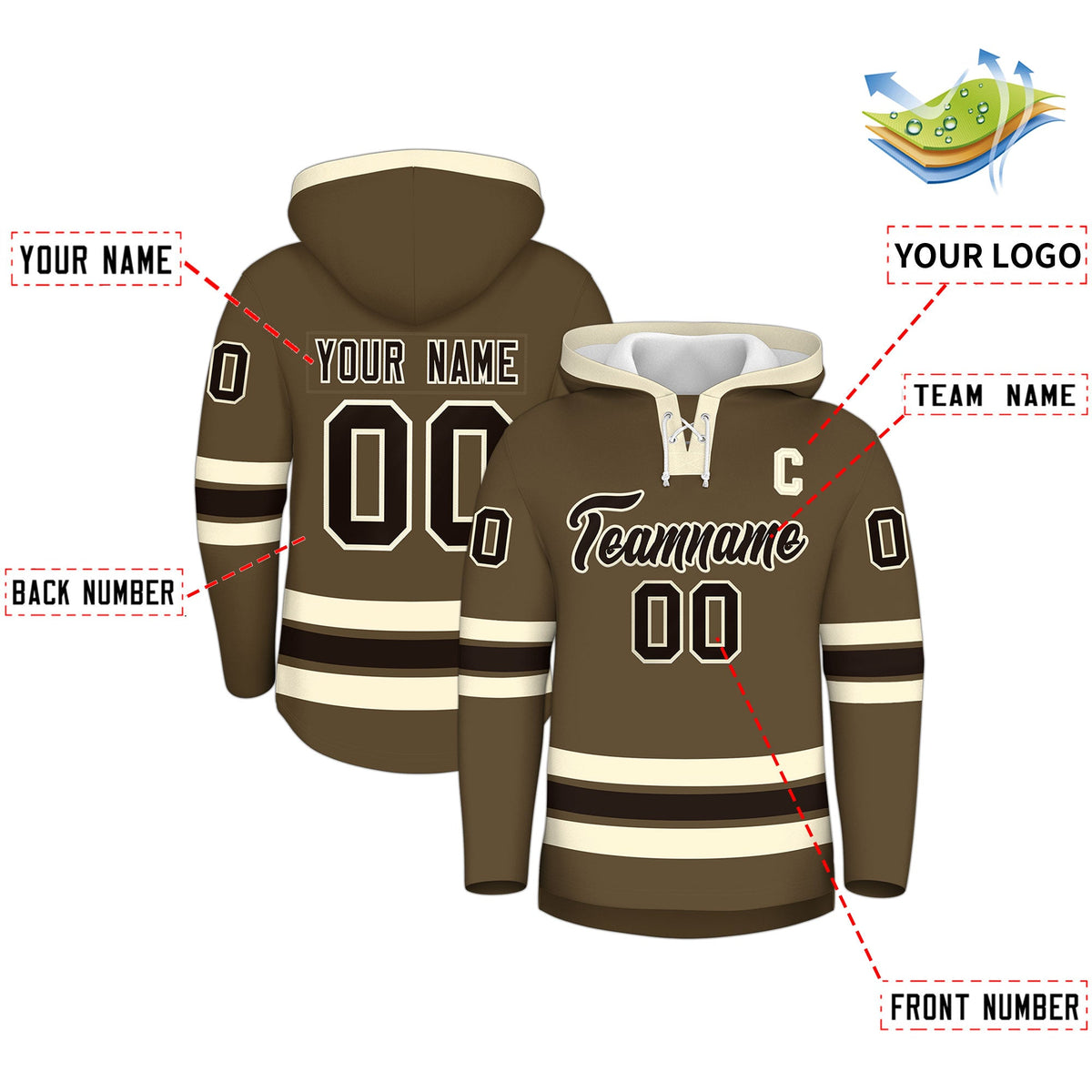 Custom Hockey Hoodie Jersey Light Brown Cream Classic Style Add Name,Number & Logo
