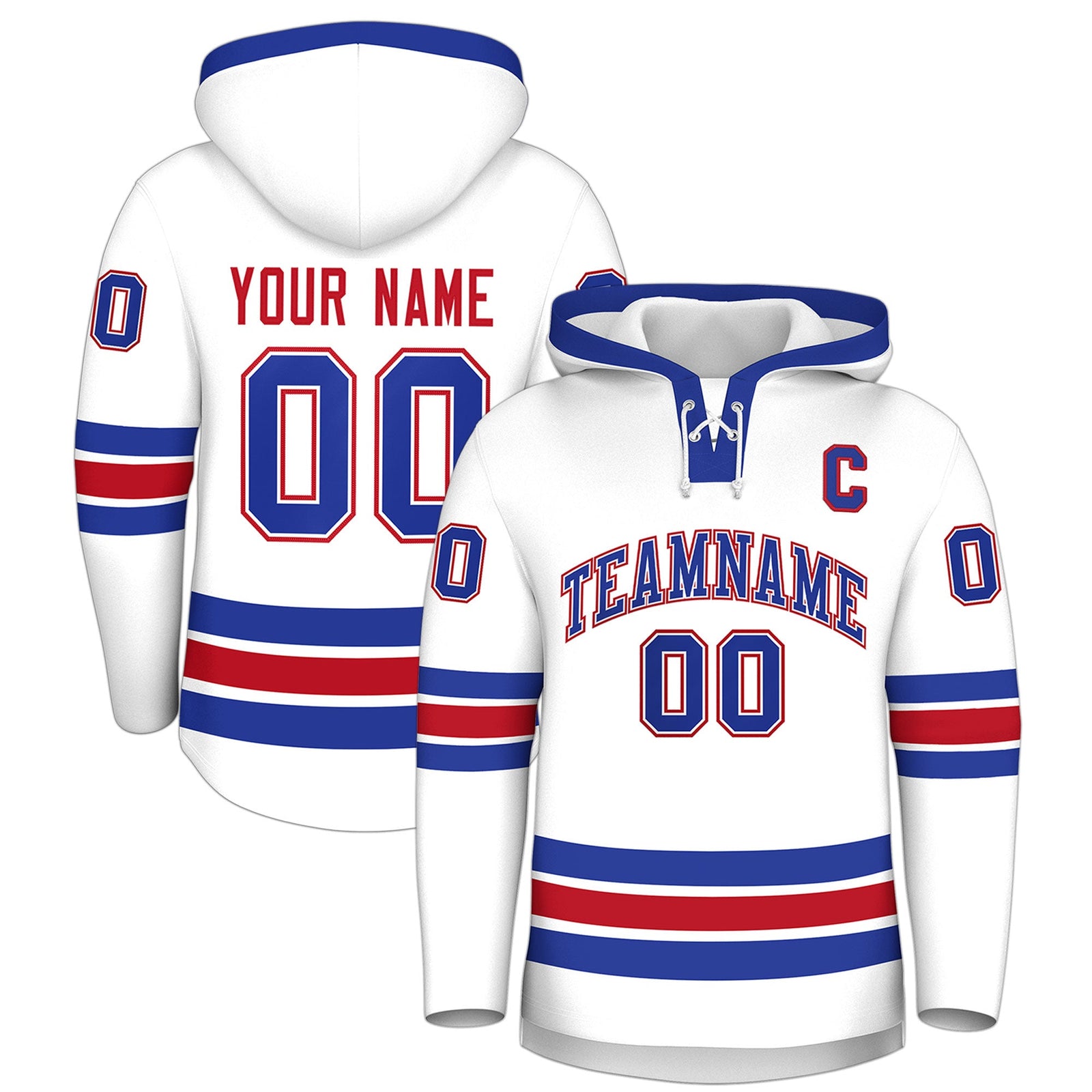 Custom Hockey Hoodie Jersey White Royal Blue Classic Style for Men&Youth