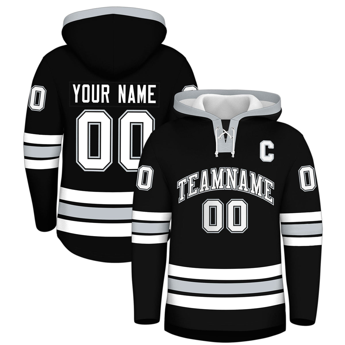 Custom Hockey Hoodie Jersey Black Silver Classic Style for Men&Youth