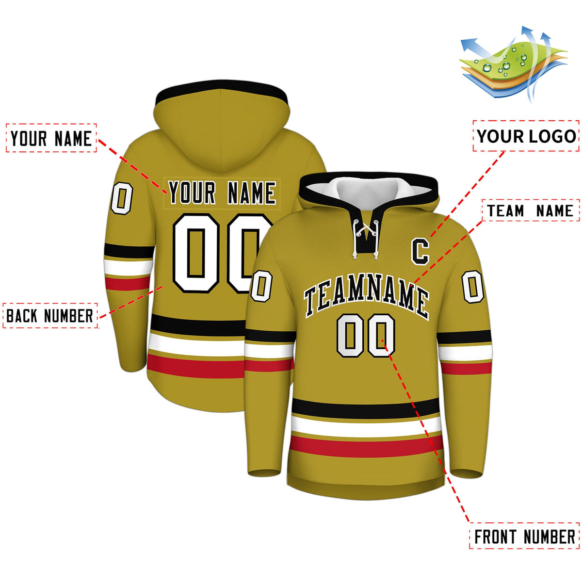 Custom Hockey Hoodie Jersey Old Gold Black Classic Style for Men&Youth