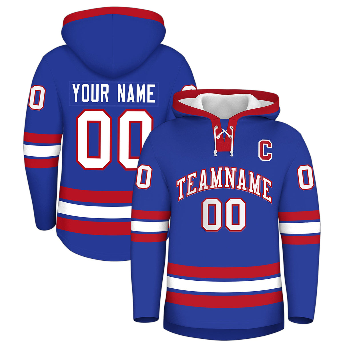 Custom Hockey Hoodie Jersey Royal Blue Red Classic Style Add Name,Number & Logo