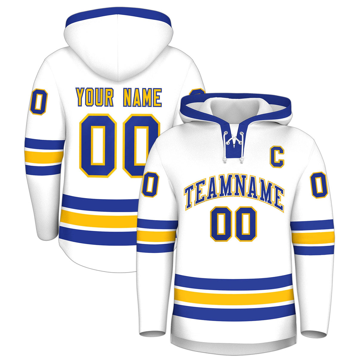 Custom Hockey Hoodie Jersey White Royal Blue Classic Style Add Name,Number & Logo