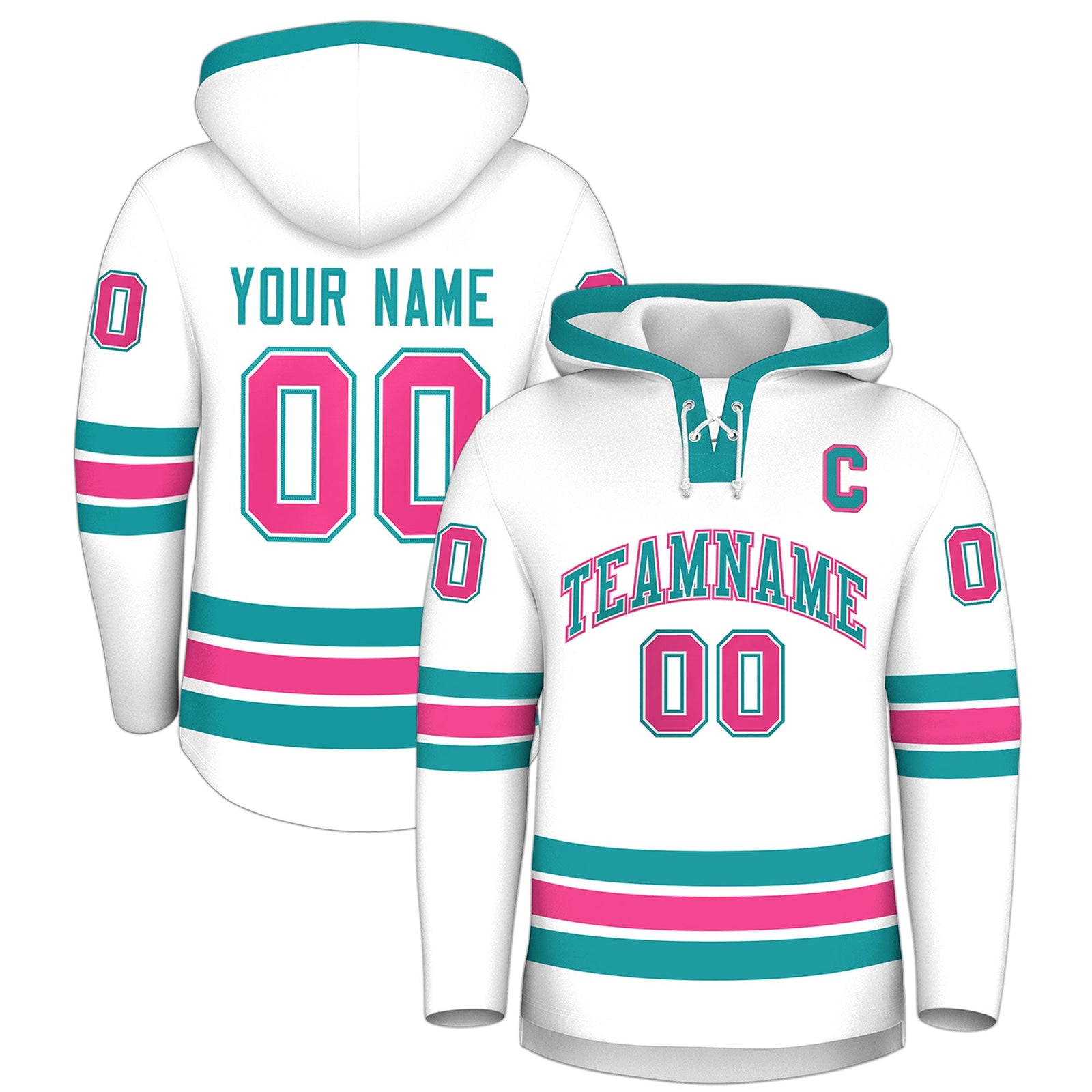 Custom Hockey Hoodie Jersey White Aqua Classic Style for Men&Youth