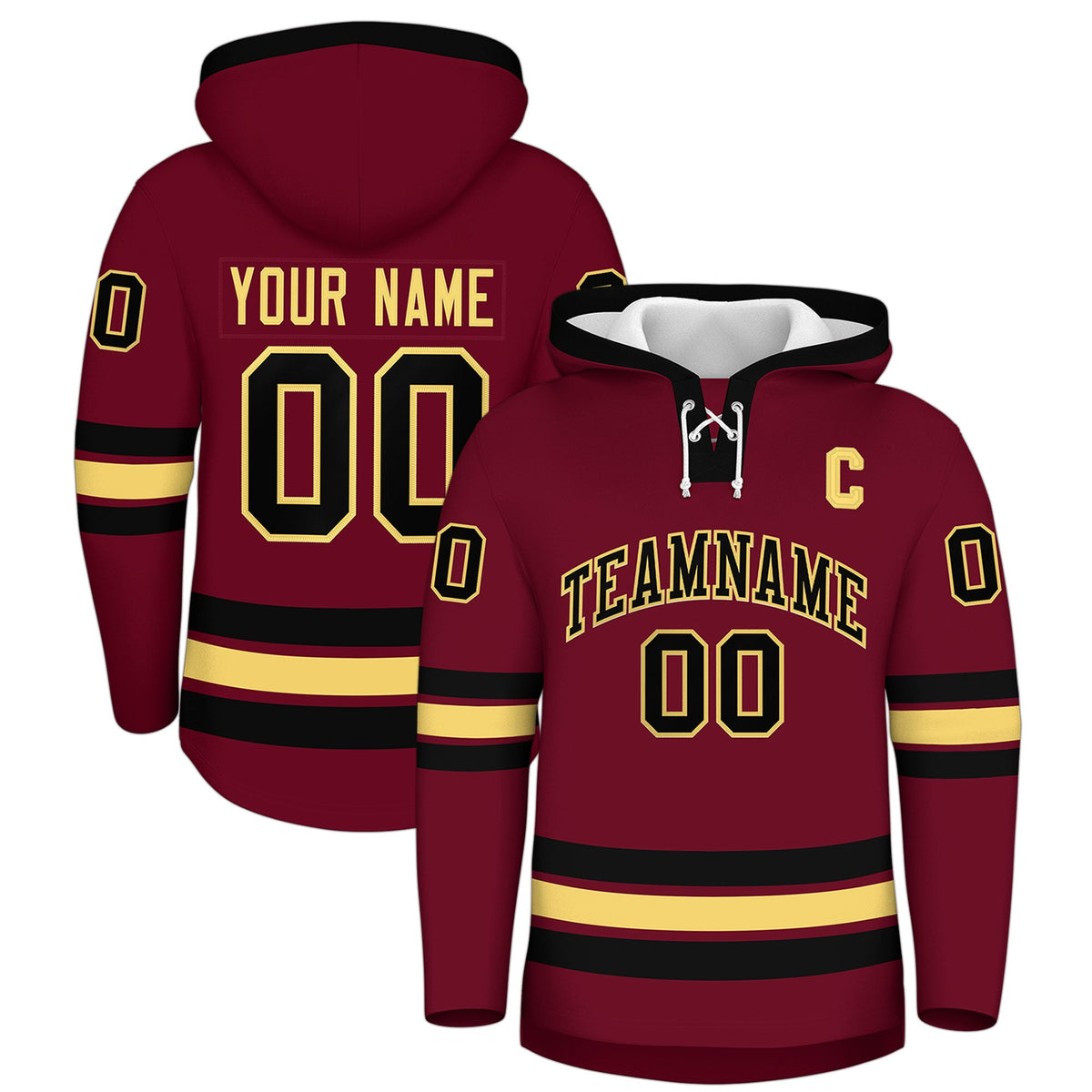 Custom Hockey Hoodie Jersey Crimson Black Classic Style Add Name,Number & Logo