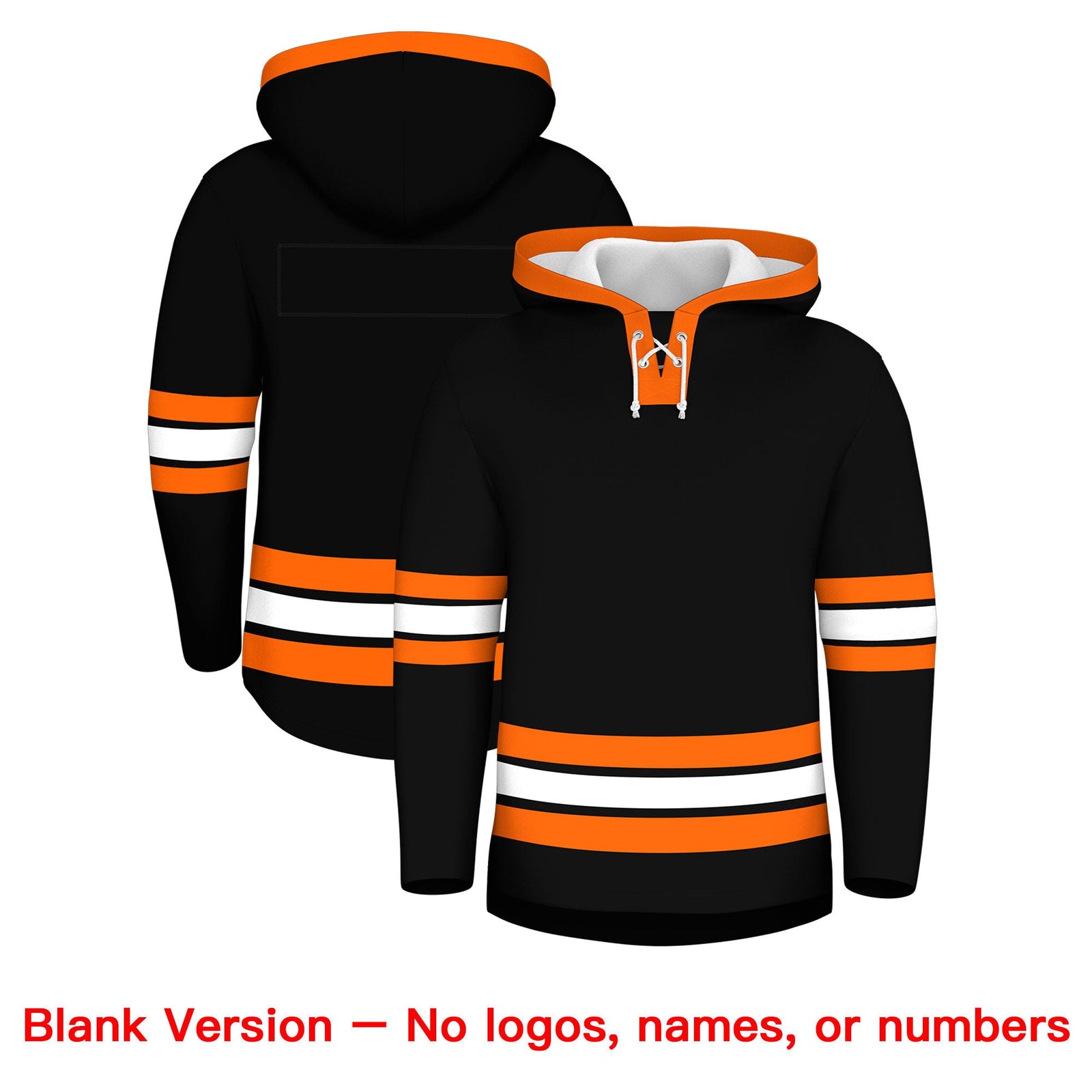 Custom Hockey Hoodie Jersey Black Orange Classic Style Add Name,Number & Logo