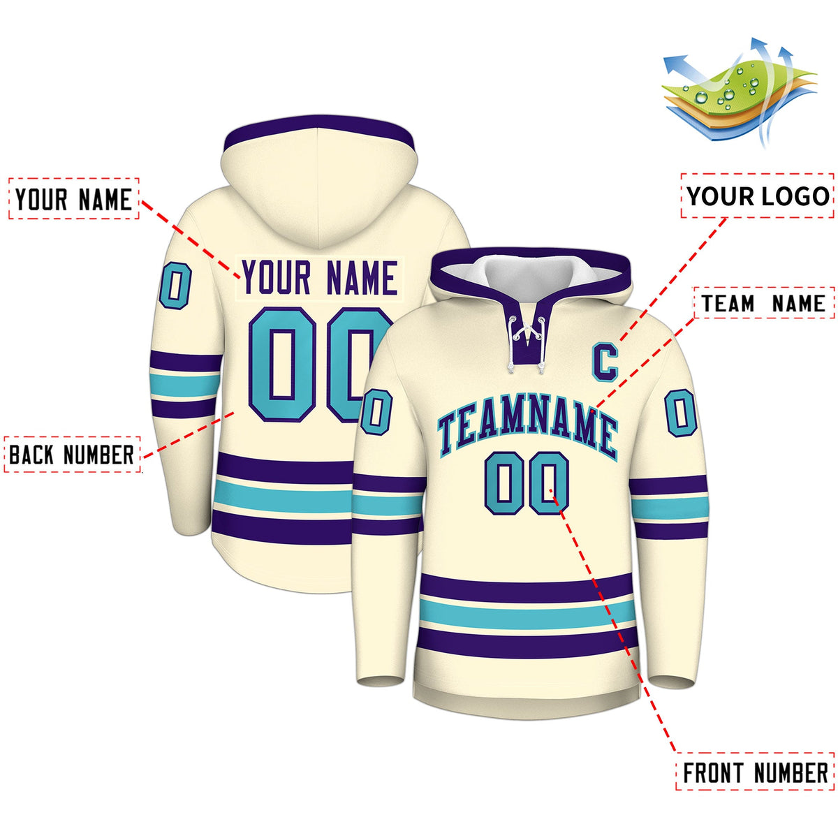 Custom Hockey Hoodie Jersey Cream Purple Classic Style for Men&Youth
