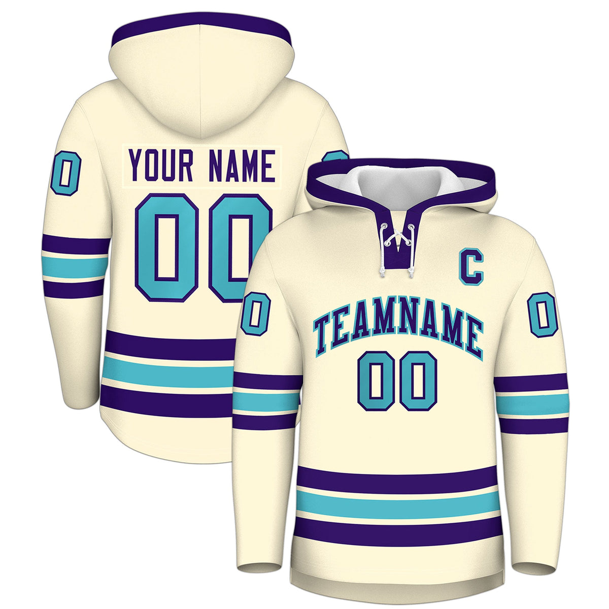 Custom Hockey Hoodie Jersey Cream Purple Classic Style for Men&Youth