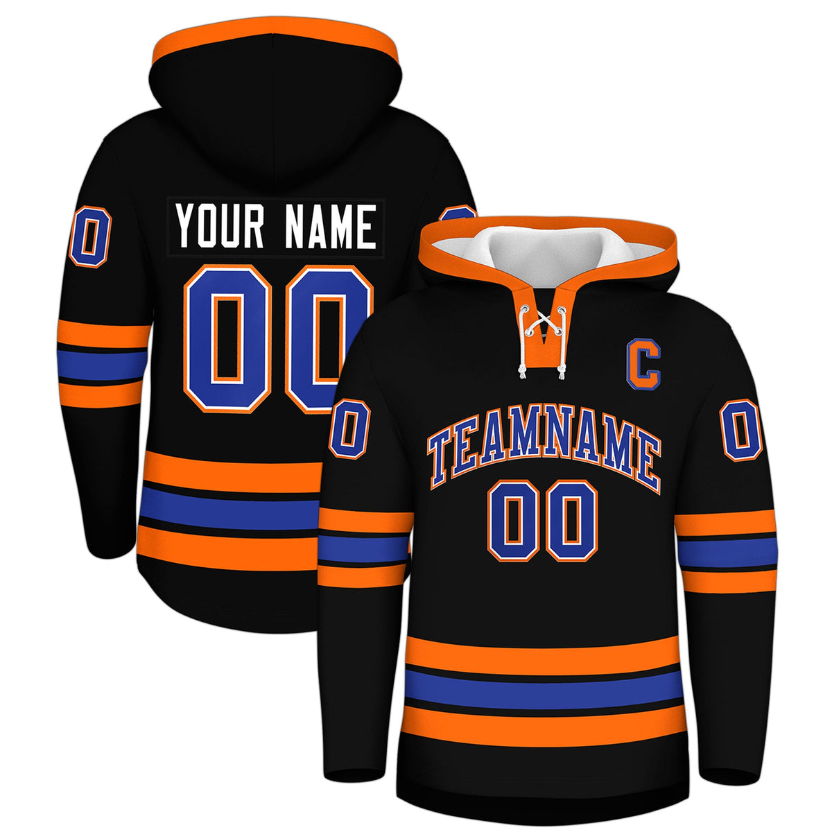 Custom Hockey Hoodie Jersey Black Orange Classic Style for Men&Youth