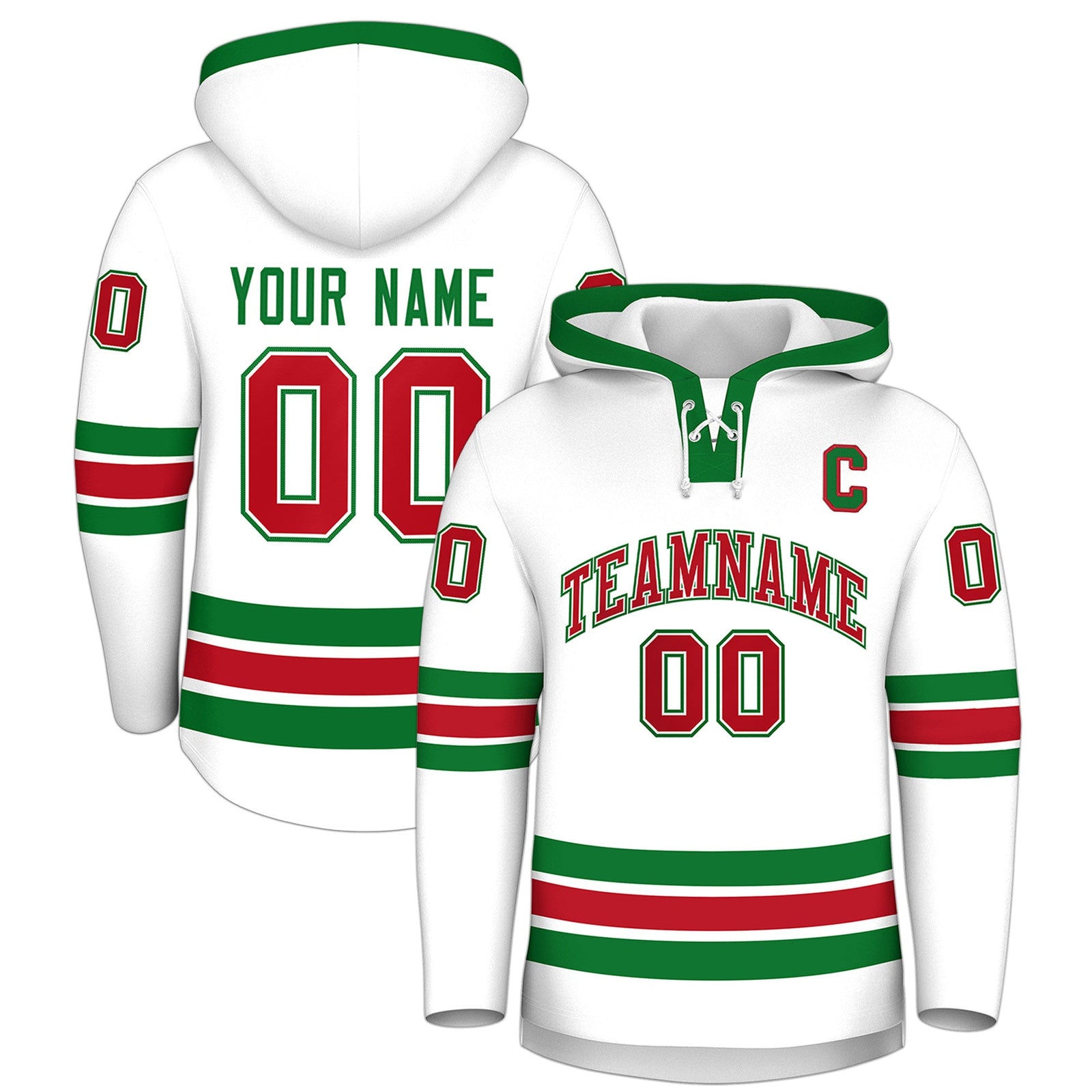 Custom Hockey Hoodie Jersey White Kelly Green Classic Style Add Name,Number & Logo