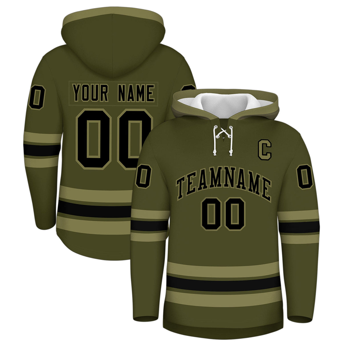 Custom Hockey Hoodie Jersey Olive Black Classic Style Add Name,Number & Logo