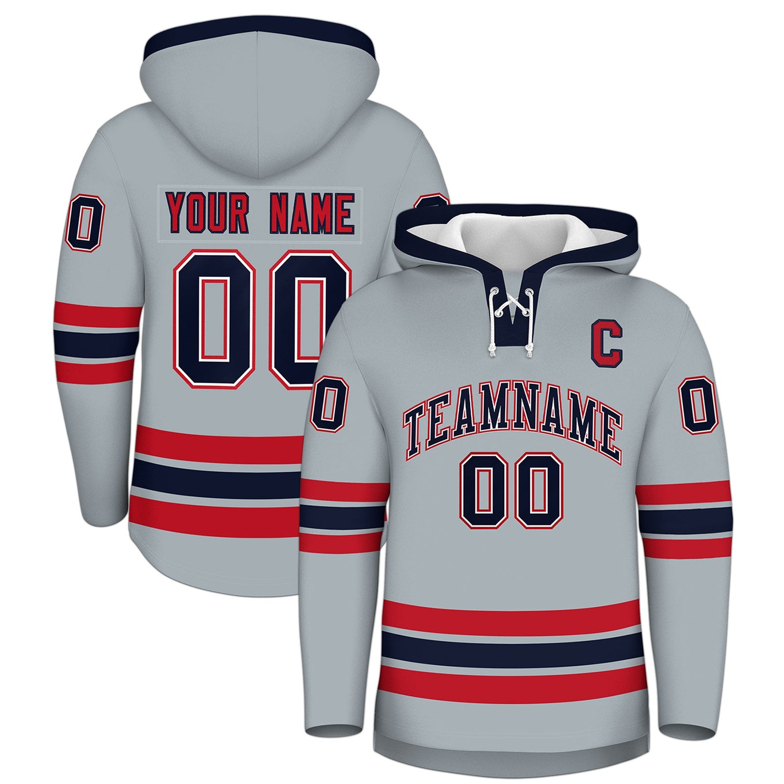 Custom Hockey Hoodie Jersey Silver Navy Classic Style Add Name,Number & Logo