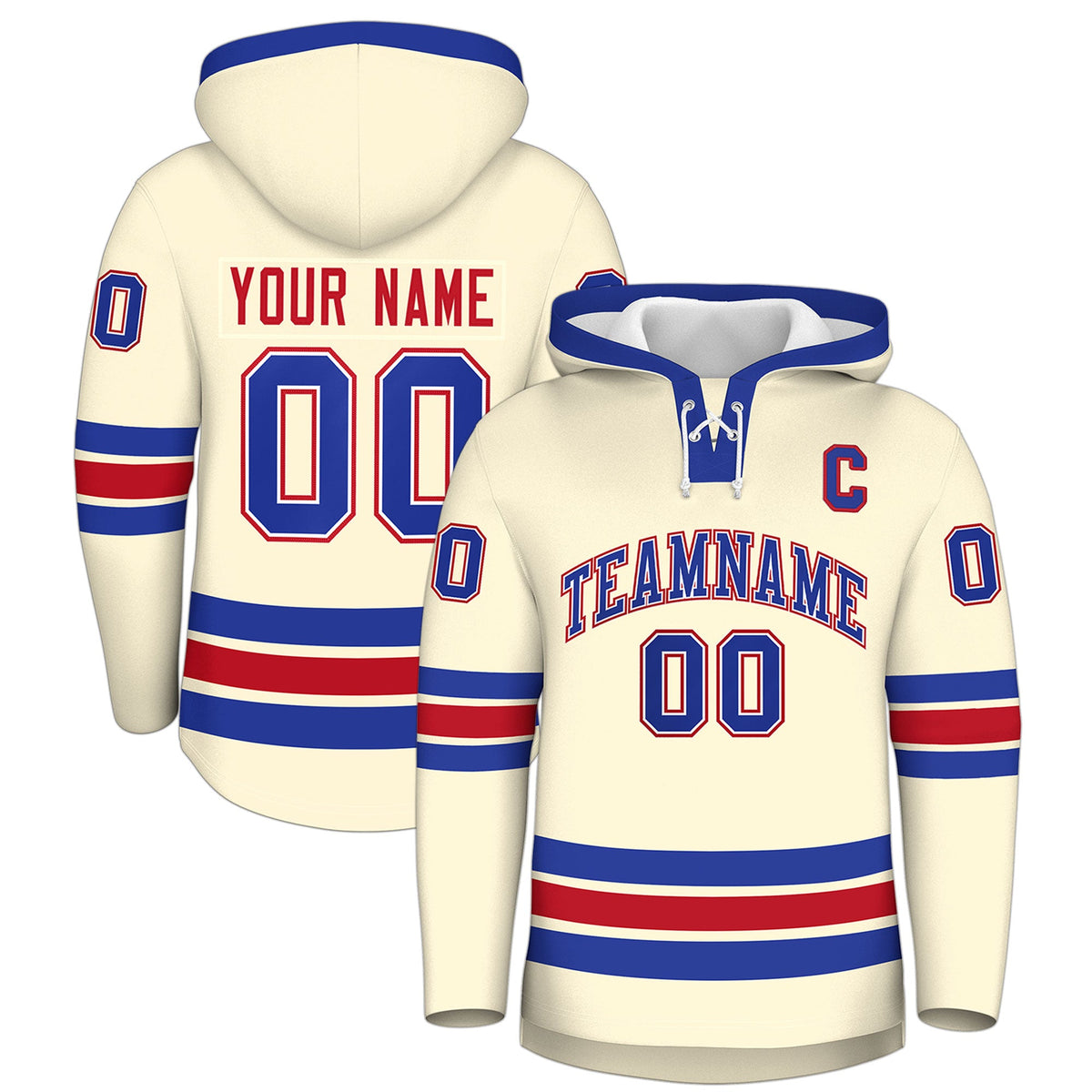 Custom Hockey Hoodie Jersey Cream Royal Blue Classic Style Add Name,Number & Logo