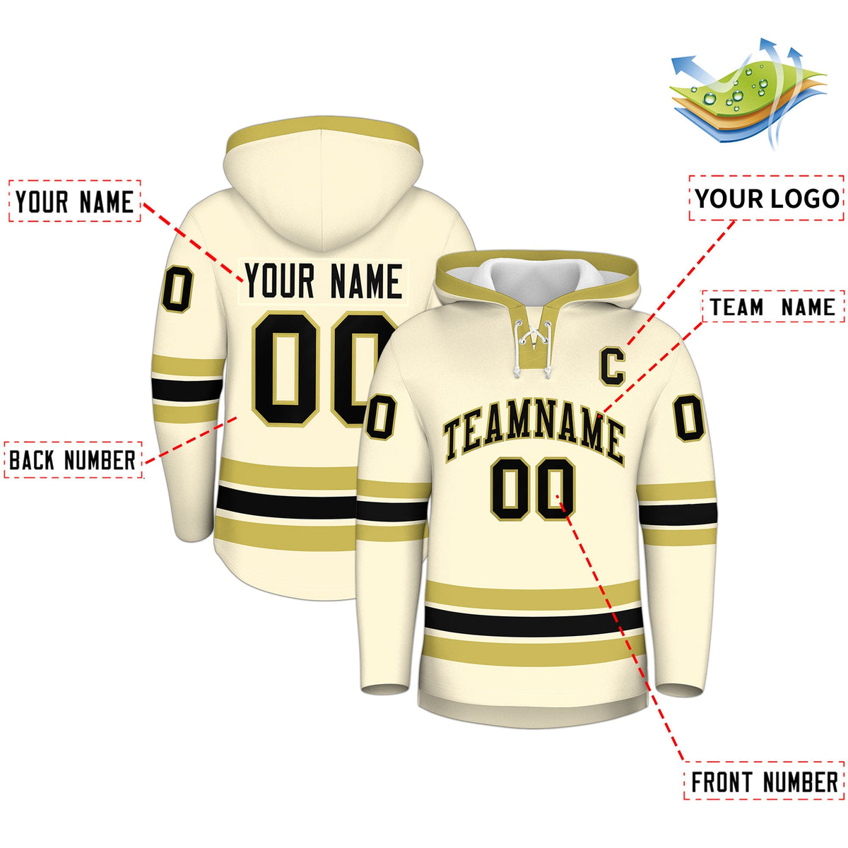 Custom Hockey Hoodie Jersey Cream Old Gold Classic Style for Men&Youth