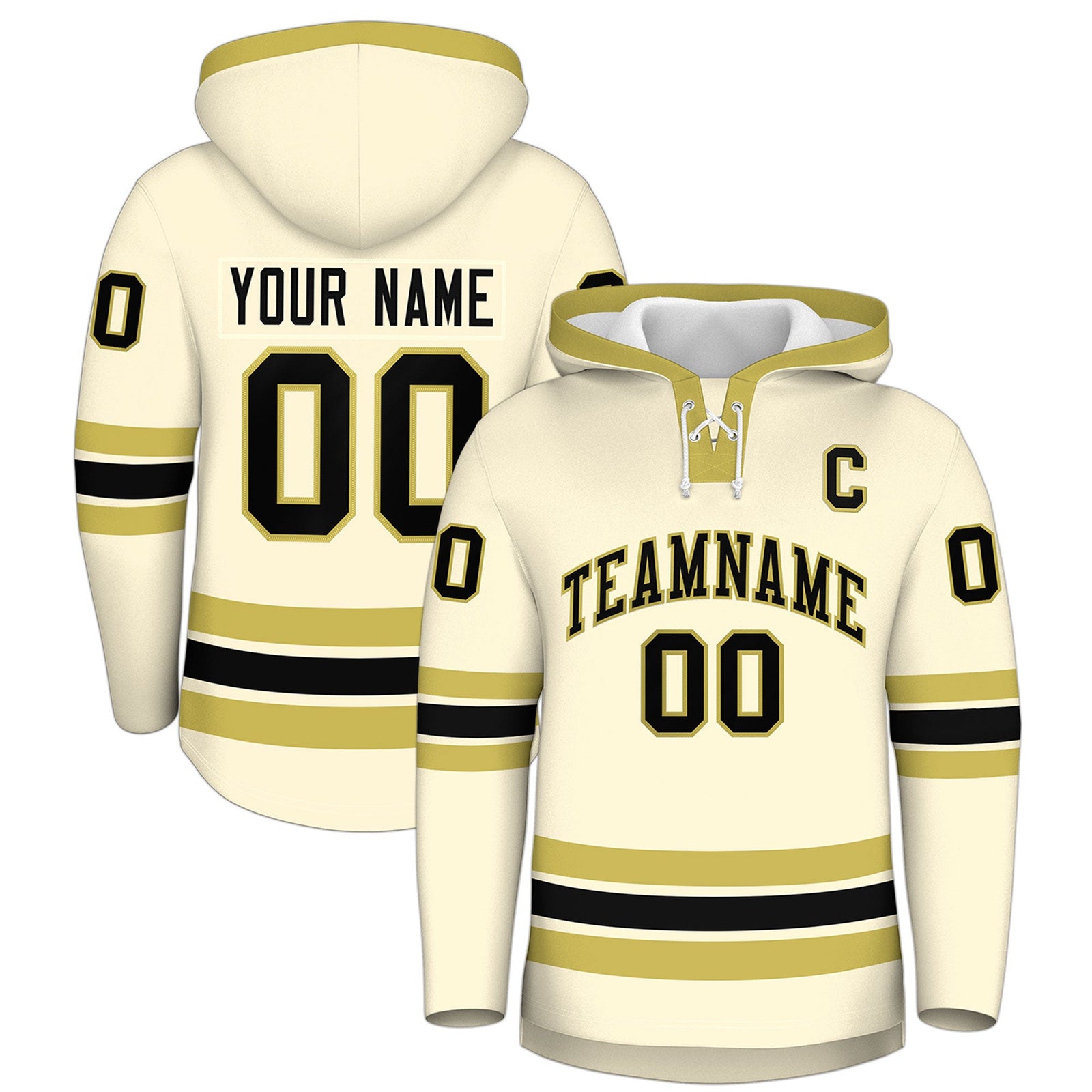 Custom Hockey Hoodie Jersey Cream Old Gold Classic Style for Men&Youth